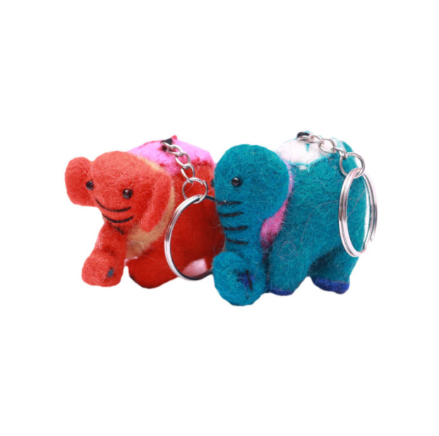 🐘❤️💙 Red & Blue Woolen Elephant Keychain